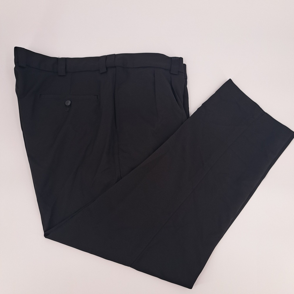 Oak Hill Pleated Dress Pants Mens 44x30 Polyester Black Solid Classic Trousers